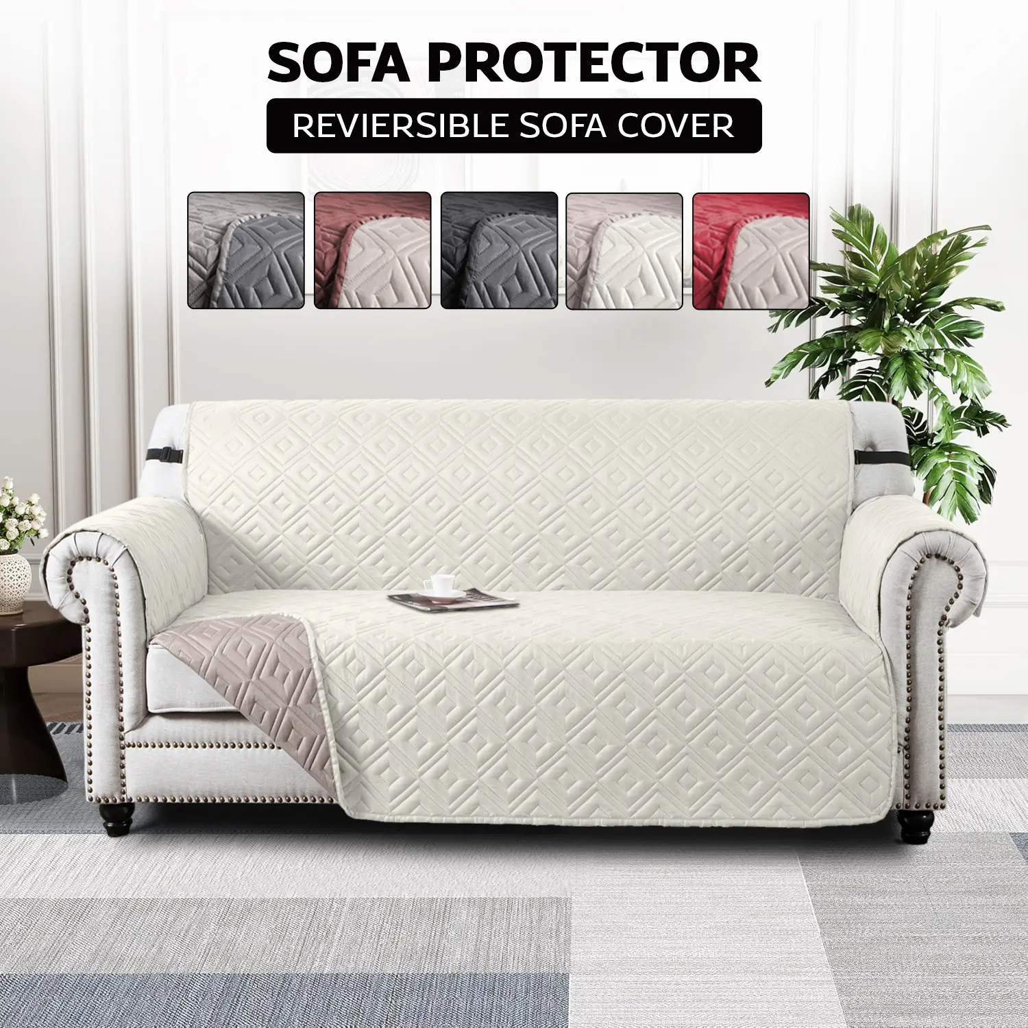 Moonlight Bedding Waterproof Reversible Non Slip Sofa Cover 1/2/3 Seater with Adjustable Elastic Straps - Comfortable and Durable Sofa Slipcover for Room Decor - Washable Sofa Protectors from Pets/Kids/Dogs - Available in Multiple Colors - Home Décor