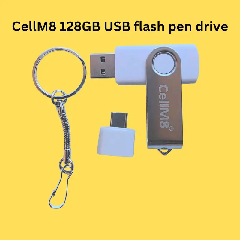 CellM8 128GB USB Flash Drive with Type-C Adapter and Key Chain - Compact Design for Versatile Storage 7