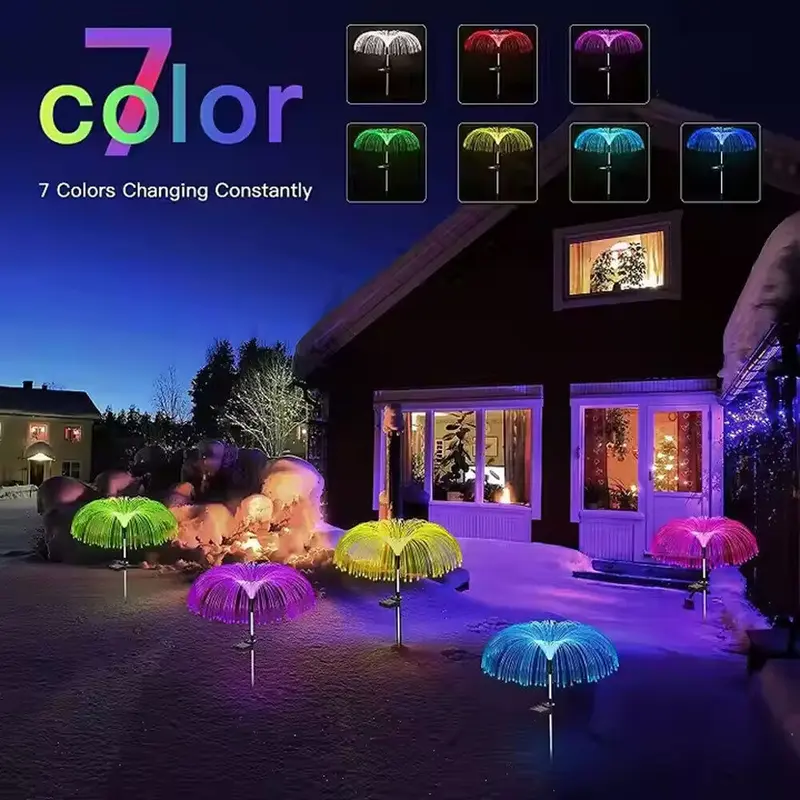 Solar Light for Outside 2 Pack 7 Colors Changing Jellyfish Light Outdoor Waterproof Solar Flowers Garden Lights for Yard Pathway Lawn Festival Wedding Party Decoration 3