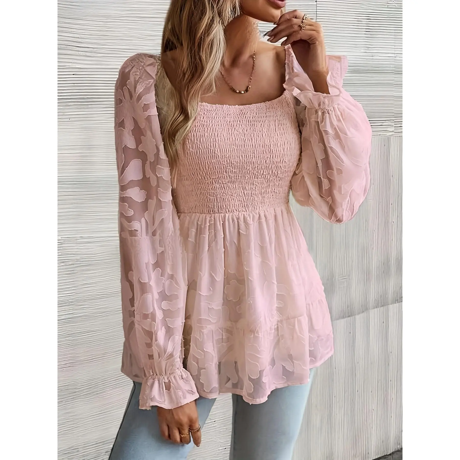 Polly Pocket Skirt Elegant Pleated Trumpet Sleeve Ruffle Shirt