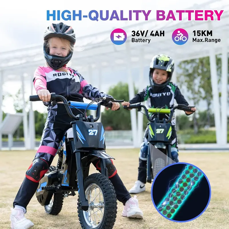 RCB R9X 12" Kids Electric Motorcycle – 300W 36V Off-Road E-Bike 15.5 MPH Electric Dirt Bike for Ages 3-12 – UK 6