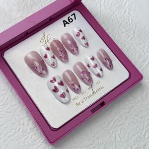 Heart-shaped almond diamond dot premium whitening cocoa, disassembled, handcrafted, press on nails press  nails miffy  nails miffy  nails short  press  nails