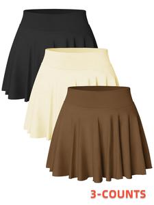 Women's Solid Color 2 in 1 High Waist Sports Skort, Casual Sporty Skort, Comfy Breathable Skort for Tennis Golf, Tennis Attire, Ladies Sportswear for All Seasons