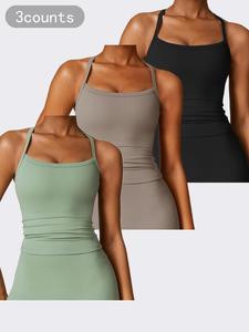 Women's Solid Backless Halter Sports Vest, Quick Drying Breathable Comfortable Sports Cami Top for Yoga Gym Workout Running, Ladies Sportswear for All Seasons, Going Out Tops, Athletic