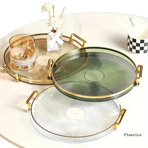 Round Serving Tray with Handle, 1 Count Modern Luxury Style Serving Plate, Decorative Storage Organizer for Home Living Room Coffee Table