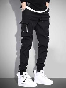 Men's Letter Print Fake Buttons Decor Drawstring Waist Cargo Pants, Casual Loose Pocket Jogger for Spring & Fall, Fashion Men's Bottoms for Daily Wear