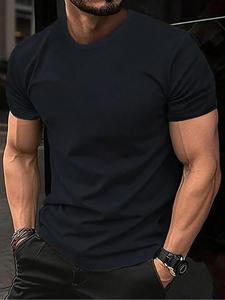 Men's Solid Color Round Neck Tee, Casual Short Sleeve T-shirt for Summer, Fashion Men's Top for Daily Wear