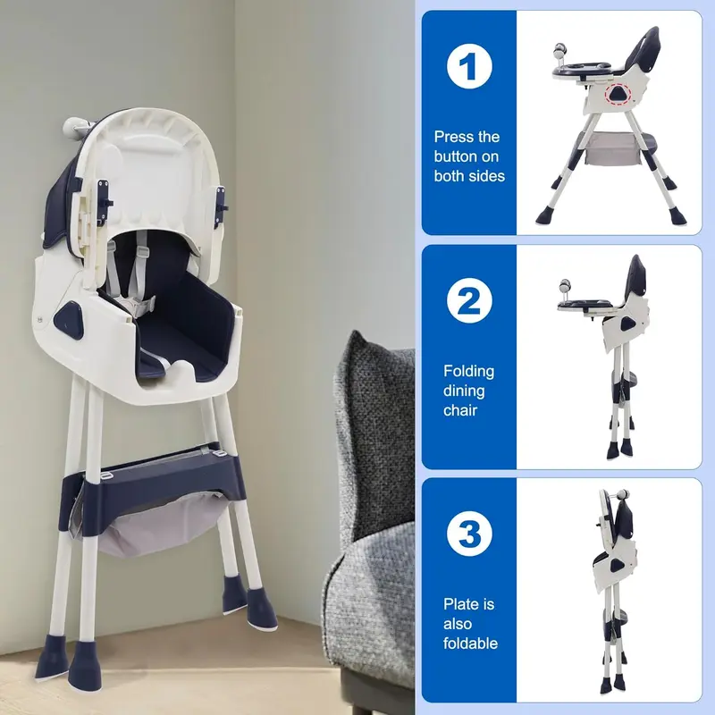 3-in-1 Baby High Chair with Playstand Children's Highchairs with Removable Tray Adjustable Folding Sate with Reclining Function Combination, Adjustable Foldable Baby Chairs (from 6 Months) 2