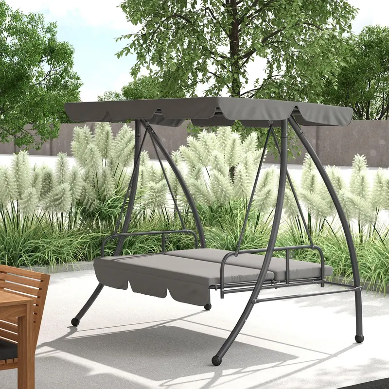Light Grey 3 Seater Garden Swing Chair Lounger With Cushion and Tilt Canopy by Outsunny 3