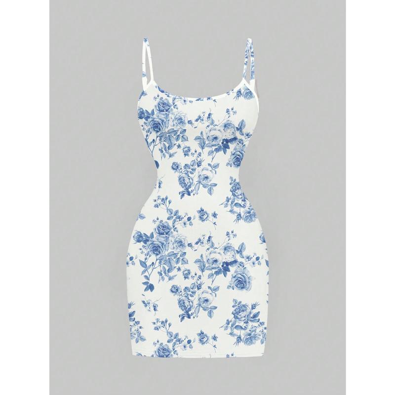 MOD Casual Minimalist All-Over Blue And White Floral Print Sleeveless Women Mini Dress,Vacation Outfits Woman,Boho,Cruise Outfits Women Sexy,Hawaiian Clothes For Women,Country Outfits Women,Summer Dress,Pastel Dresses For Women 0