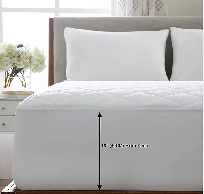 Luxury Hotel Quality 40cm Extra Deep Quilted Waterproof  Mattress Protector 100% Microfiber Mattress Protector cover Anti Allergy Washable & Non-Noisy Mattress Cover All UK Size 3