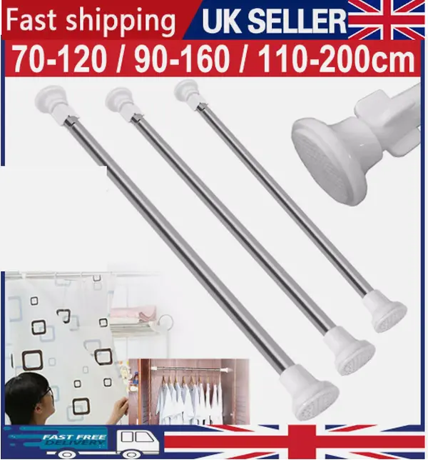 Heavy Duty Extendable Telescopic Shower Curtain Pole Rail Rod Bath Door Window