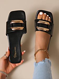 Women's Fashionable Plain Color Slide Sandals, Casual Comfortable Flat Sandals for Summer, Lightweight Breathable Shoes for Daily Wear