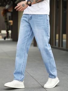 Men's Solid Color Wash Denim Jeans, Casual Comfy Straight Leg Jeans for Daily Wear, Woven Bottoms for All Seasons, Menswear, Streetwear