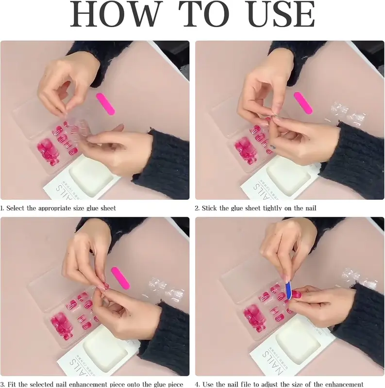 24pcs French False Nails White Tip Square Stick on Nails Flower Press on Nails with Rhinestones Removable Glue-on Nails Fake Nails Women Girls Nail Art Accessories, 1 ml 2