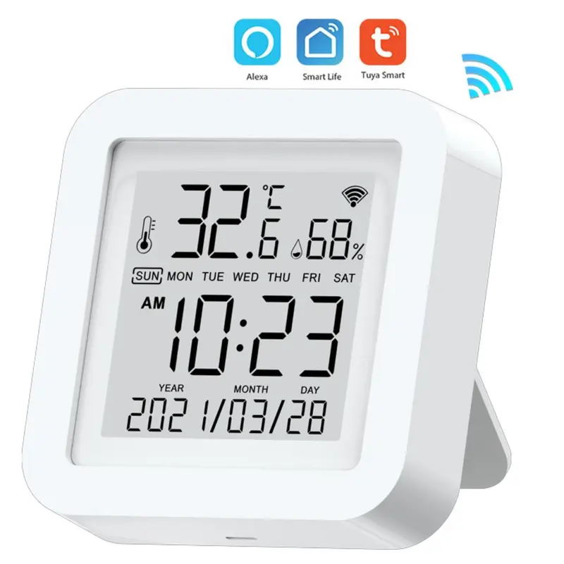 Tuya Smart Life WiFi Temperature & Humidity Sensor - Real-Time Home Automation, USB Transmitter, Fireproof ABS Host, LCD Display, Voice Control for Alexa & Google Home, Remote Access Not Supported, Home Automation | Wireless Connectivity | App-Controlled 0