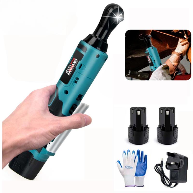 100Nm Electric Cordless Right Ratchet 3/8" 90 °   Angle Wrench 2 Battery DIY Tool 0