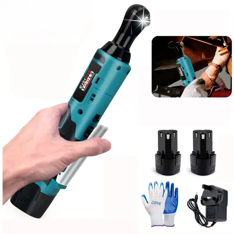 100Nm Electric Cordless Right Ratchet 3/8" 90 °   Angle Wrench 2 Battery DIY Tool 0