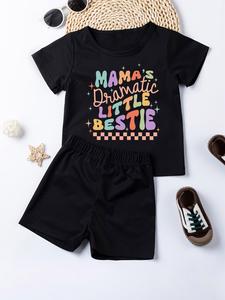 Girl's Letter Print Short Sleeve T-shirt & Elastic Waist Shorts Set, Cute Graphic Tees & Track Shorts, Casual Summer Outfits Clothes for Kids Little Girls, Clothing, Summer Gift Set