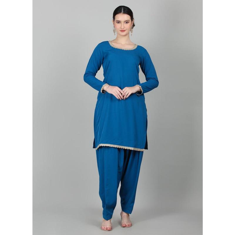 Blue Crepe Printed Dupatta Suit Set 1