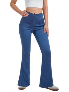 Women's Plain High Waist Flare Leg Pants, Casual Comfy Pocket Trousers for Daily Wear, Ladies Bottoms for All Seasons