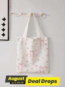 Bow Pattern Tote Bag, Casual Fashion Large Capacity Shoulder Bag for Women, Trendy All-match Bag for Daily Shopping Office and Various Occasions