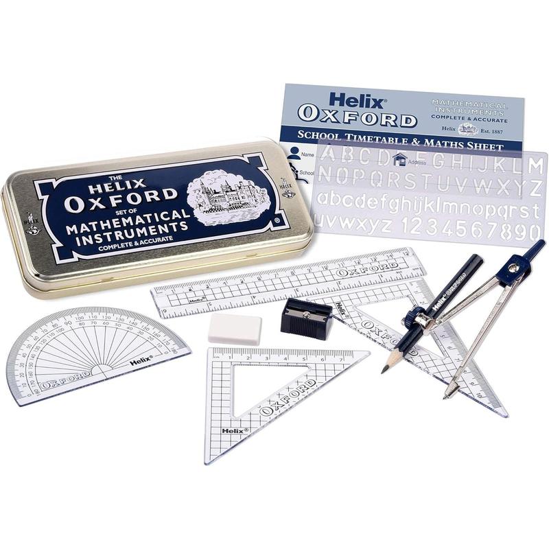 Oxford Maths Set with Storage Tin - 10 Piece Maths Equipment Set 0