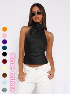 Women's Solid Color Tank Top, Casual Sleeveless Top for Summer, Women's Clothing for Daily Wear, Backless Womenswear