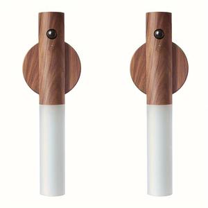 Sensor Night Light, Rechargeable LED Light, Portable Stairway Light, Wooden Wall Sconce, Battery Powered Cabinet Light