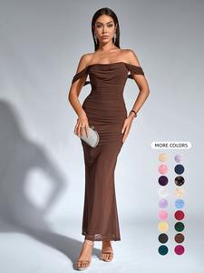 Parthea One-Shoulder Ruched Slim Fit Backless Boning Corset Mesh Dress, Drapey One Shoulder Dress, Backless Dress for Parties, Gatherings, Dates