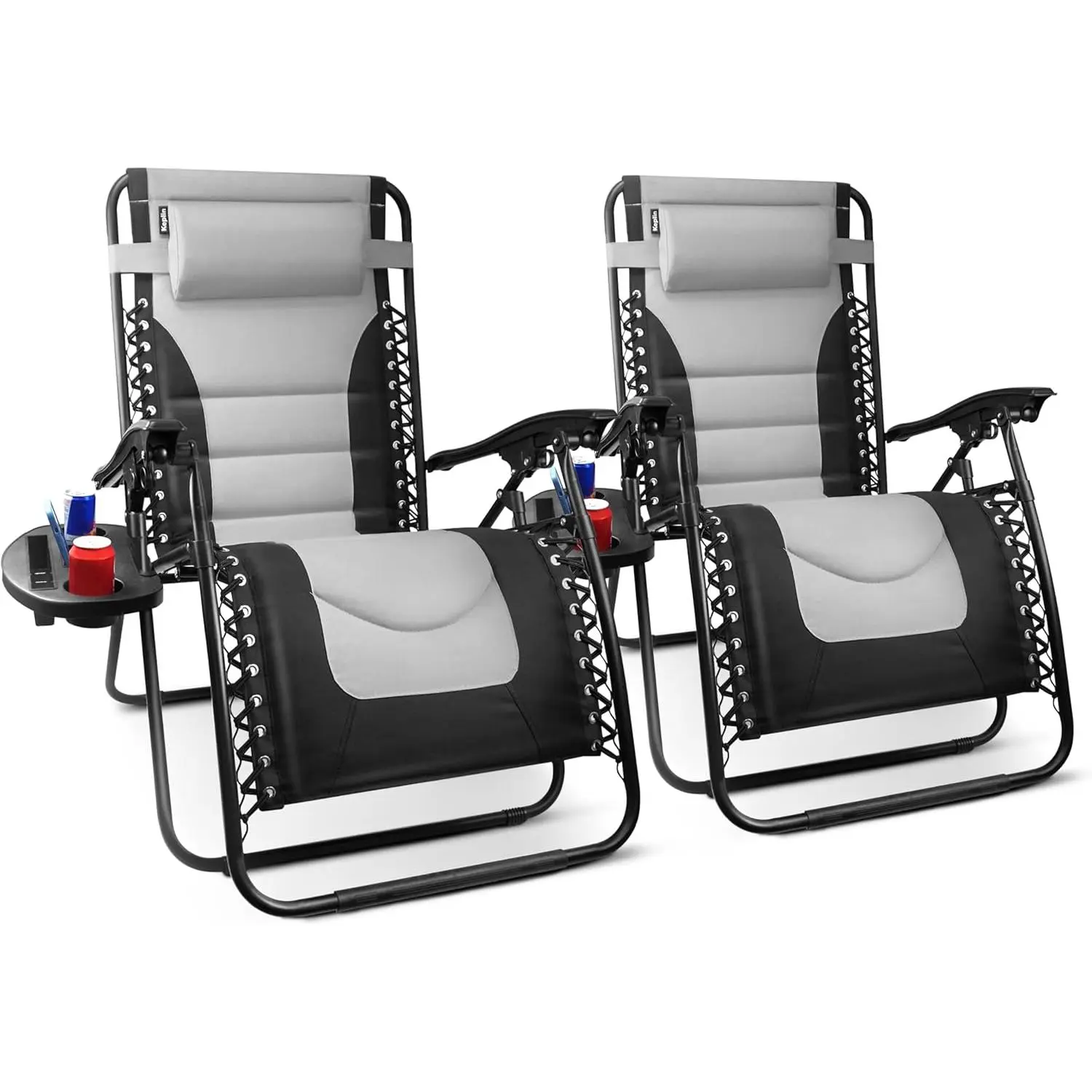 Set of 2 XXL Premium Heavy Duty Zero Gravity Chair - Luxury Garden Lounger, Adjustable Headrest, Cup and Phone Holder, Foldable and Easy to Clean Patio Sun Lounger (Light Grey)