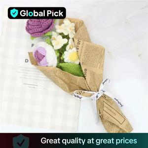 Artificial Flower Bouquet, 1 Count Handmade Crochet Flower Bouquet, Decorative Flower for Home Wedding Party Gift, Creative Olympic Flower Bouquet