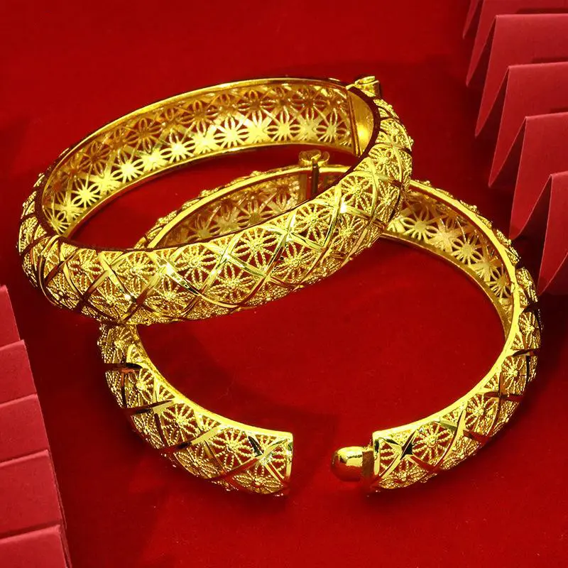 2 Piece 24K Gold Plated Bracelet Middle Eastern Dubai Style Fashion Ladies Wedding Exquisite Trendy Cuff Bangle 1