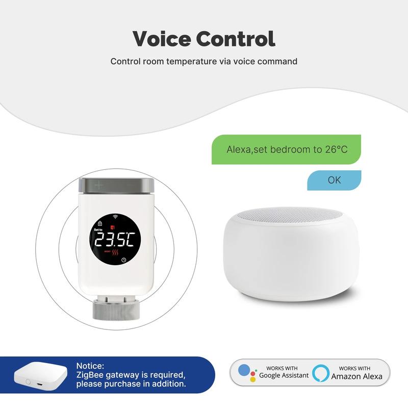 Smart Wifi/ZigBee Thermostatic Radiator Valve TRV Programmable App Remote Temperature Controller with Alexa GoogleHome for Home Heating 1