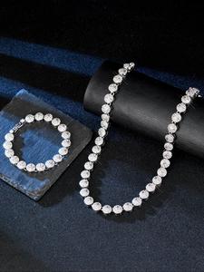 Rhinestone Decorated Tennis Chain Necklace & Bracelet, Hip Hop Fashion Jewelry Set for Men & Women for Party, Daily Decor, Iced Out Bling Jewelry for Birthday Gift