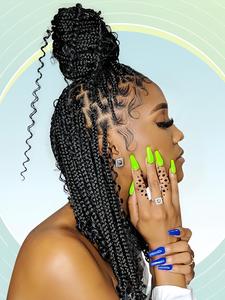 16 Inch Black Long Wavy Braided Lace Wigs for Women, Gorgeous Fluffy Wigs with Baby Hair Bangs, Synthetic Braided Full Lace Wigs for Party, Daily Use,  Wigs That Look Like Real Hair, Knotless Braided Wigs