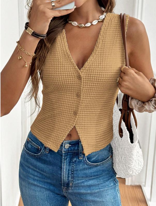Women's Solid Color Button Front Tank Top for Summer 4
