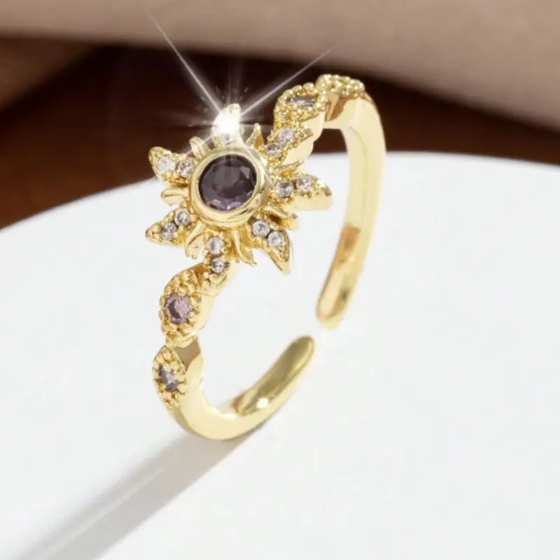 Geometric sun ring elegant design, luxury, versatile, exquisite, perfect for women's daily wear and party occasions, anniversary gift 1