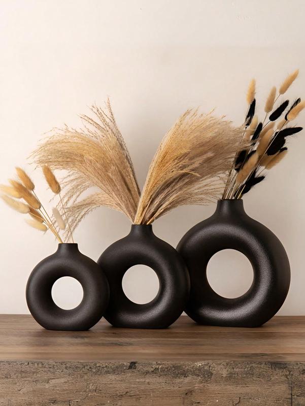 1pc Plastic Circular Flower Vase Decoration for Floral Arrangements White/Black 6