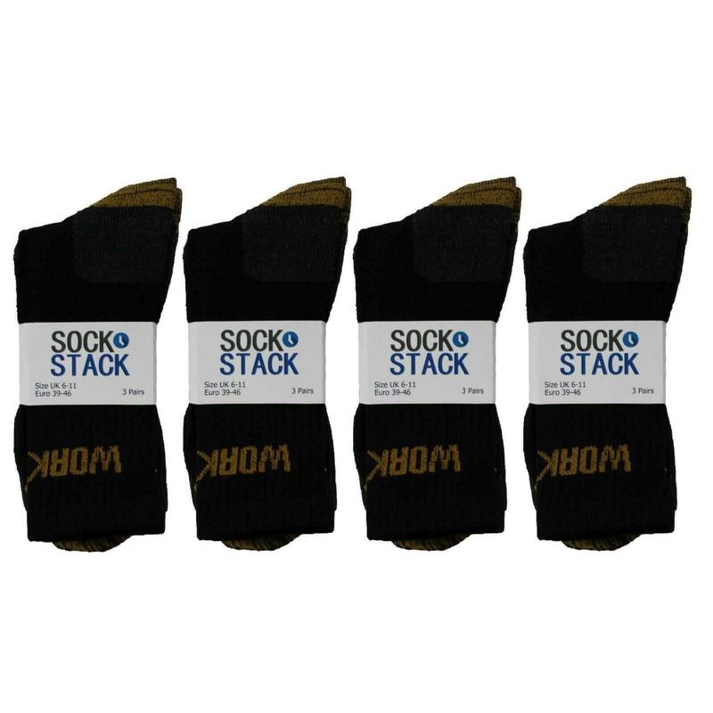 12 Pairs Mens Heavy Duty Work Socks Cushion Sole Reinforced Toe Durable Boot Socks for Construction Outdoor Sizes UK 6-11 EUR 39-45 Sock Stack 1