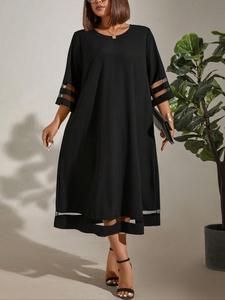 【Plus Size】 Solid Color Round Neck Dress, Plus Elegant Fashion Casual Crew Neck Dress for Daily Outdoor Wear, Women Plus Clothing for Summer