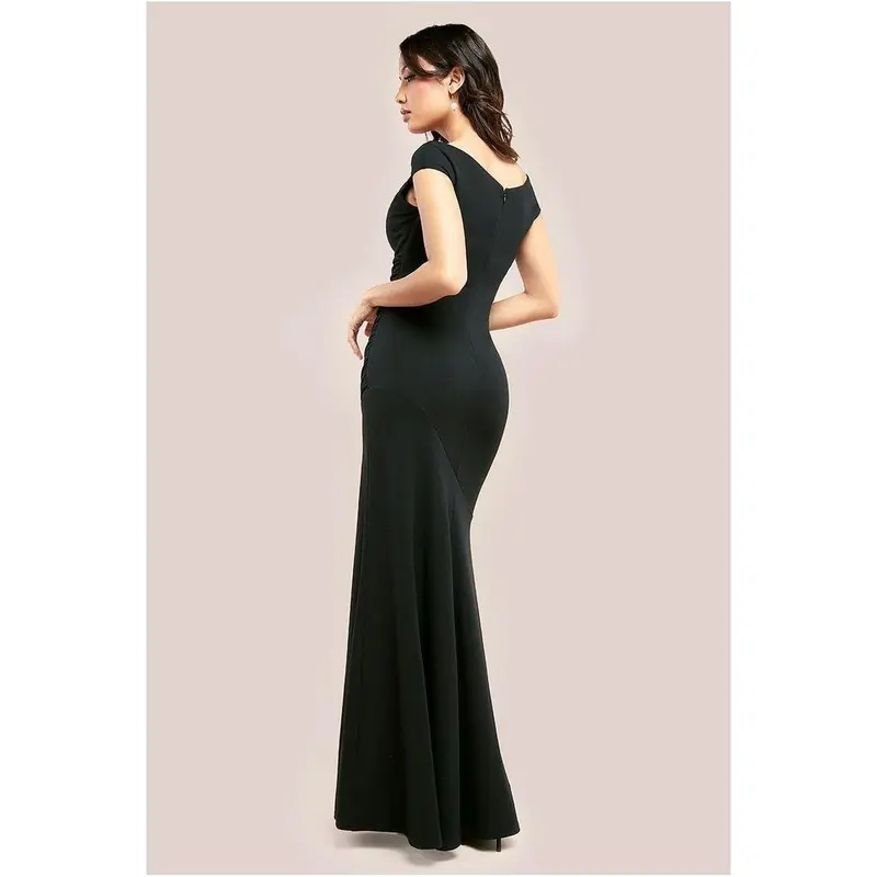 Goddiva Pearl Detail Scuba Crepe Maxi Dress - Black 1