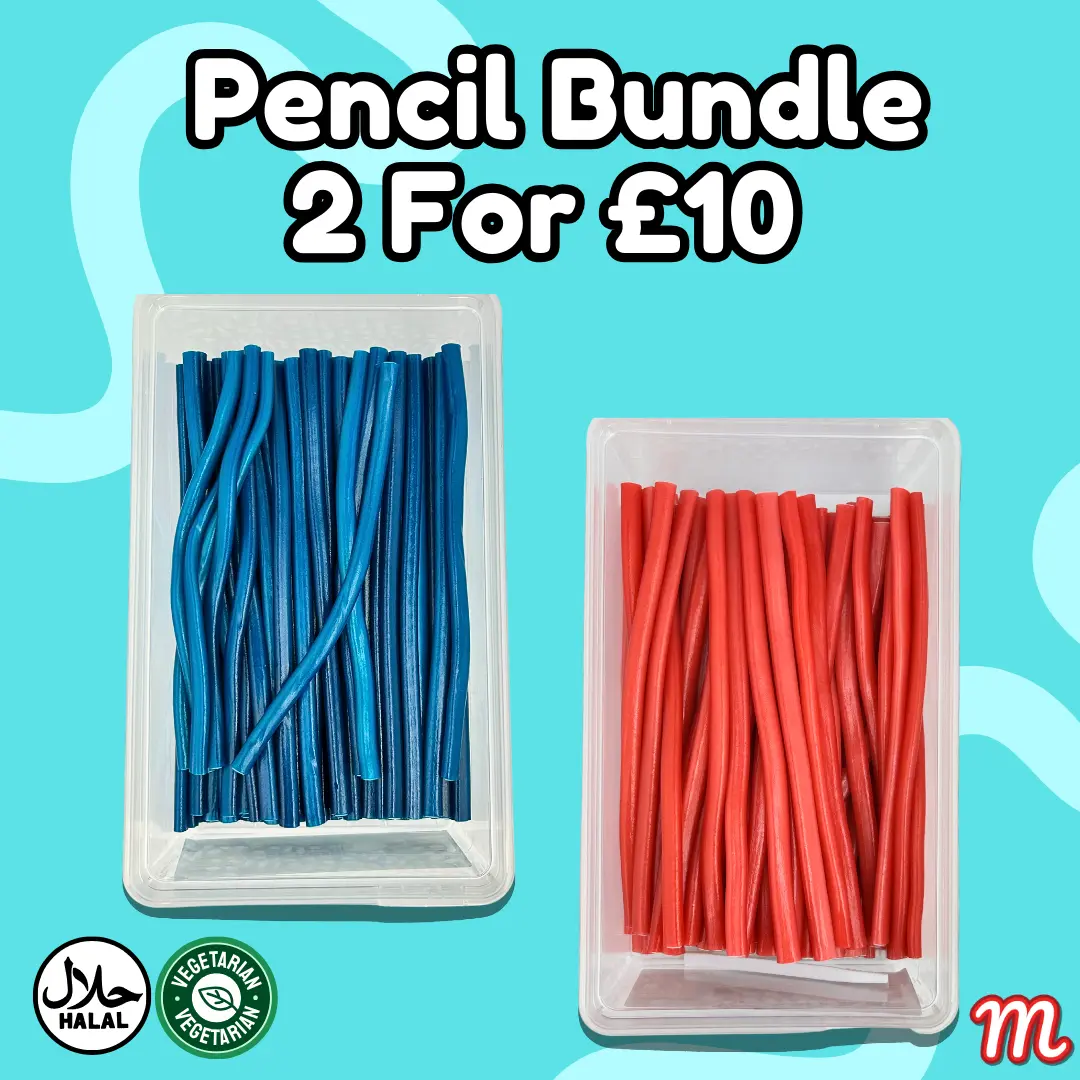 2Kg Pencil Bundle - Blue Raspberry and Strawberry Pencils Tubs