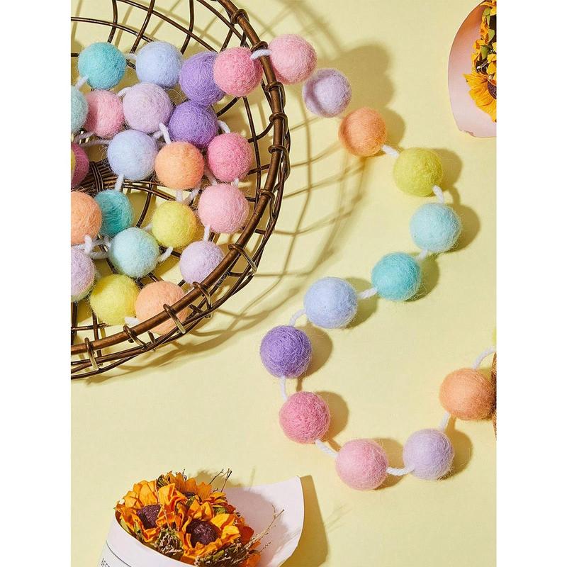 1pack-Color Of Macaron Colorful Pom Pom Garland 6.5 Feet Long 30 Ball Garland For Mardi Gras Easter Thanksgiving Wedding Party Decoration Best Gifts Birthday Ornaments Multicolor 2