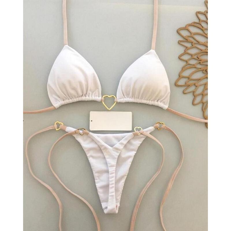 Sexy Halter Solid color Bikini Set Women's Swimsuit Two-piece Triangle Thong Swimwear Bathing Suit Brazilian Biquinis 4