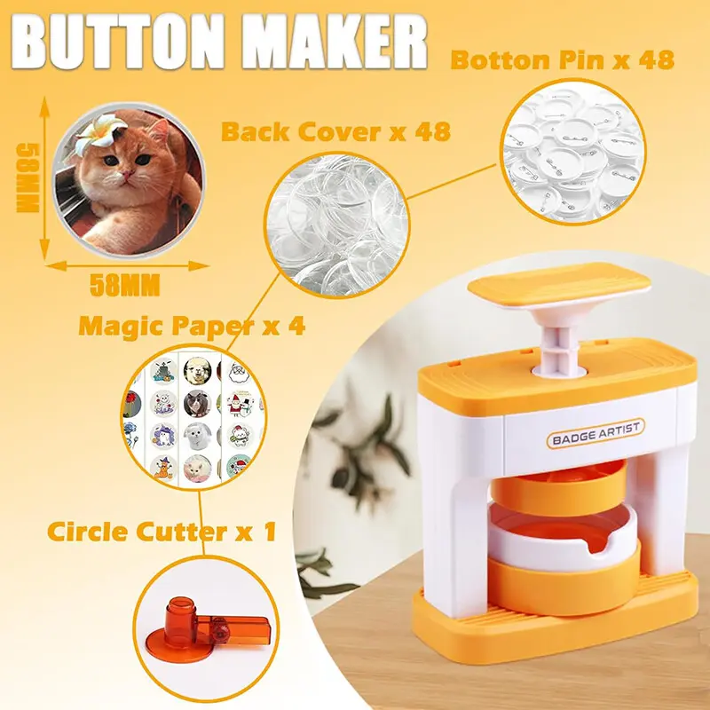 48 Set DIY Pin Badge Button Maker Brooch Pin Making Machine Starter Kids Gifts 3