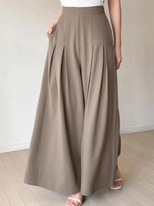 Women's Solid Plicated Pocket Wide Leg Pants, Casual Comfy Wideleg Trousers for Daily Wear, Ladies Bottoms for All Seasons, Womenswear