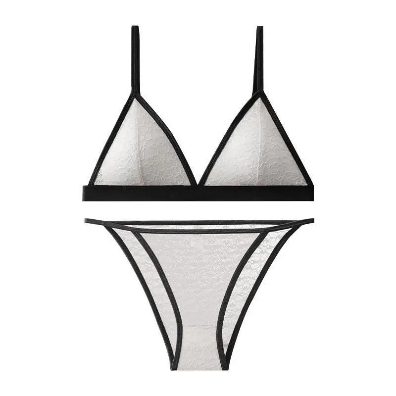 Women Lace Bra And Panties Set Wireless Bralette Low Waist Panties Female Transparent Sexy Lingerie Seamless Underwear Set 6