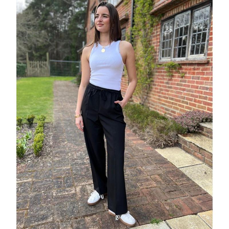 Black Stretch Waist wide leg Trousers 1