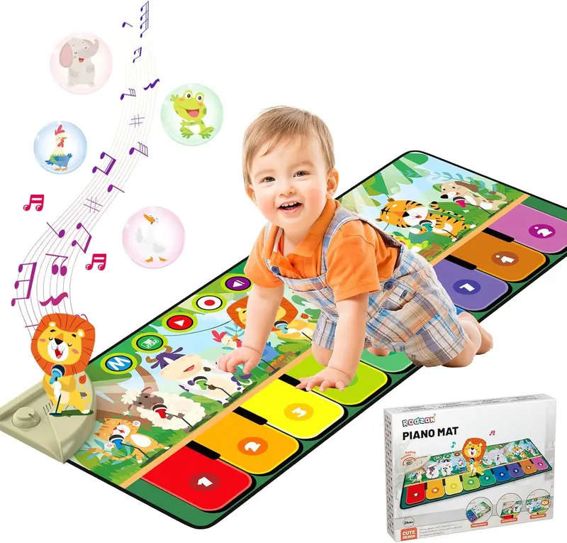 Rodzon Toys for 1-4 Year Old Boys Girls, Musical Play Mat with 9 Piano Keyboard, Piano Dance Mat Built in 19 Sounds & Recording Function for Toddlers Infant Kids Birthday Gifts Present Early Education 0